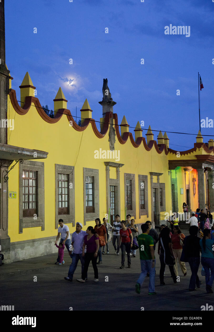 Parque Hidalgo with Municipal Building in Plaza Coyoacan at night in Mexico City DF Stock Photo