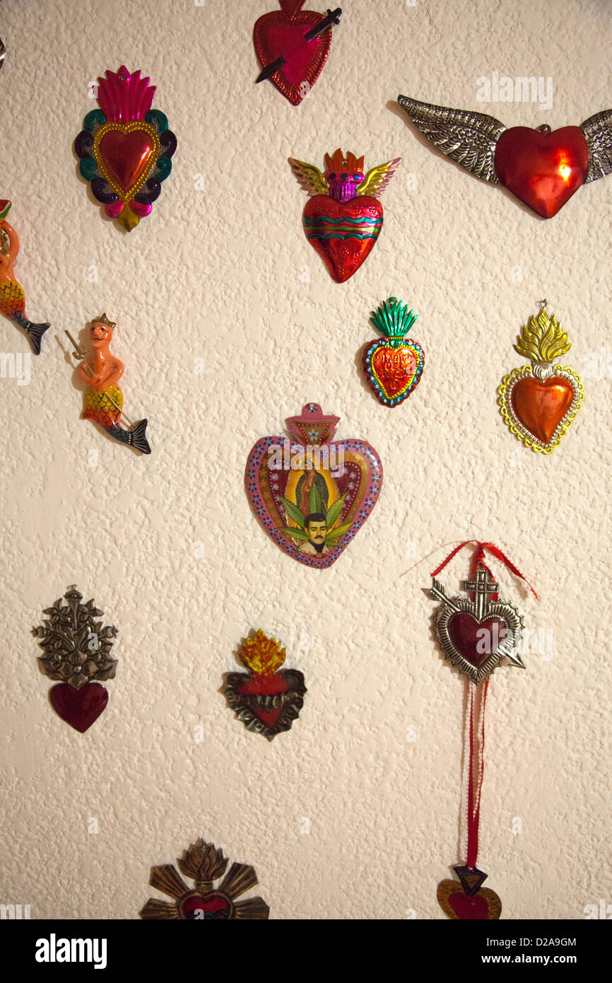 Mexican Tin Hearts Craft Decorations Stock Photo Alamy