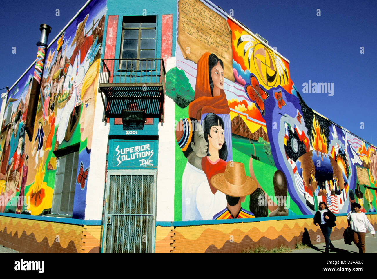 Texas, El Paso. Mural On Sides Of Building. Stock Photo