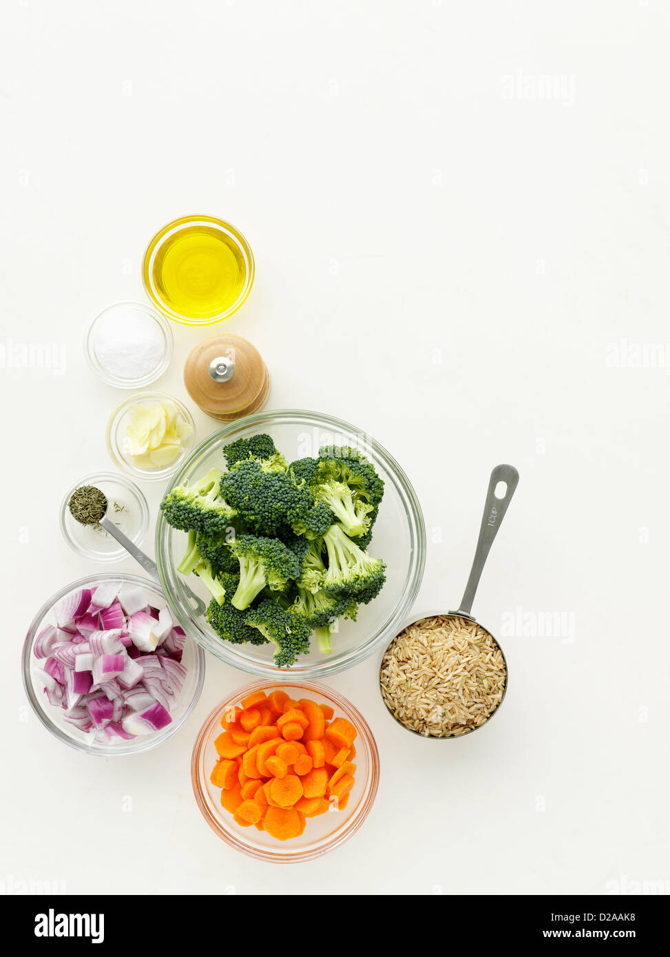 Bowls of vegetables and spices Stock Photo