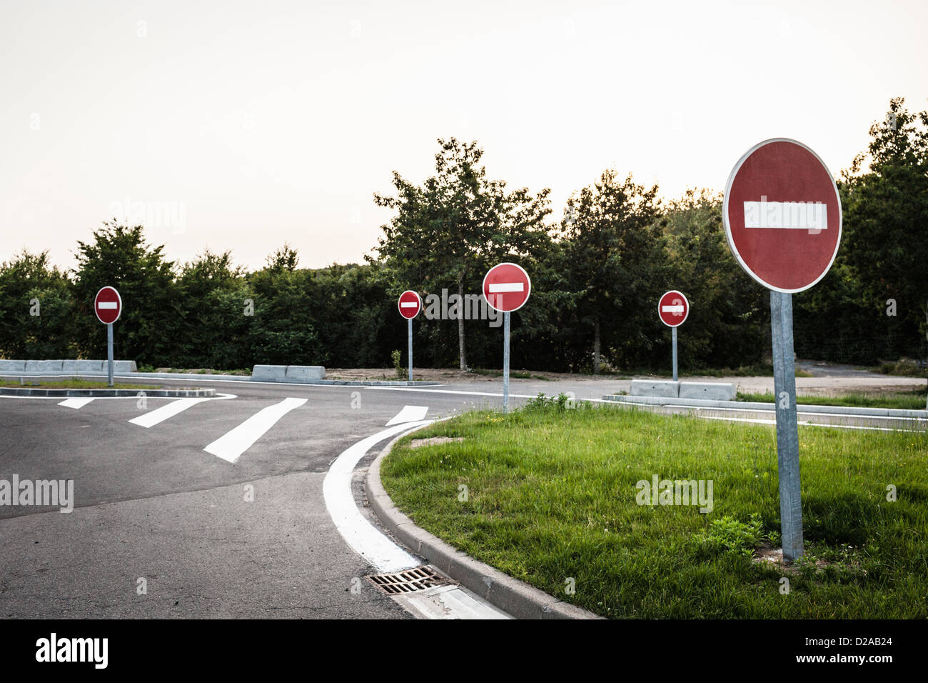 No entry signs on rural road Stock Photo Alamy