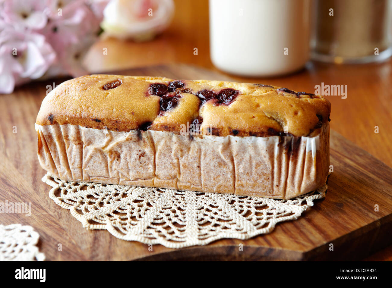 Baked fruit cake on table Stock Photo