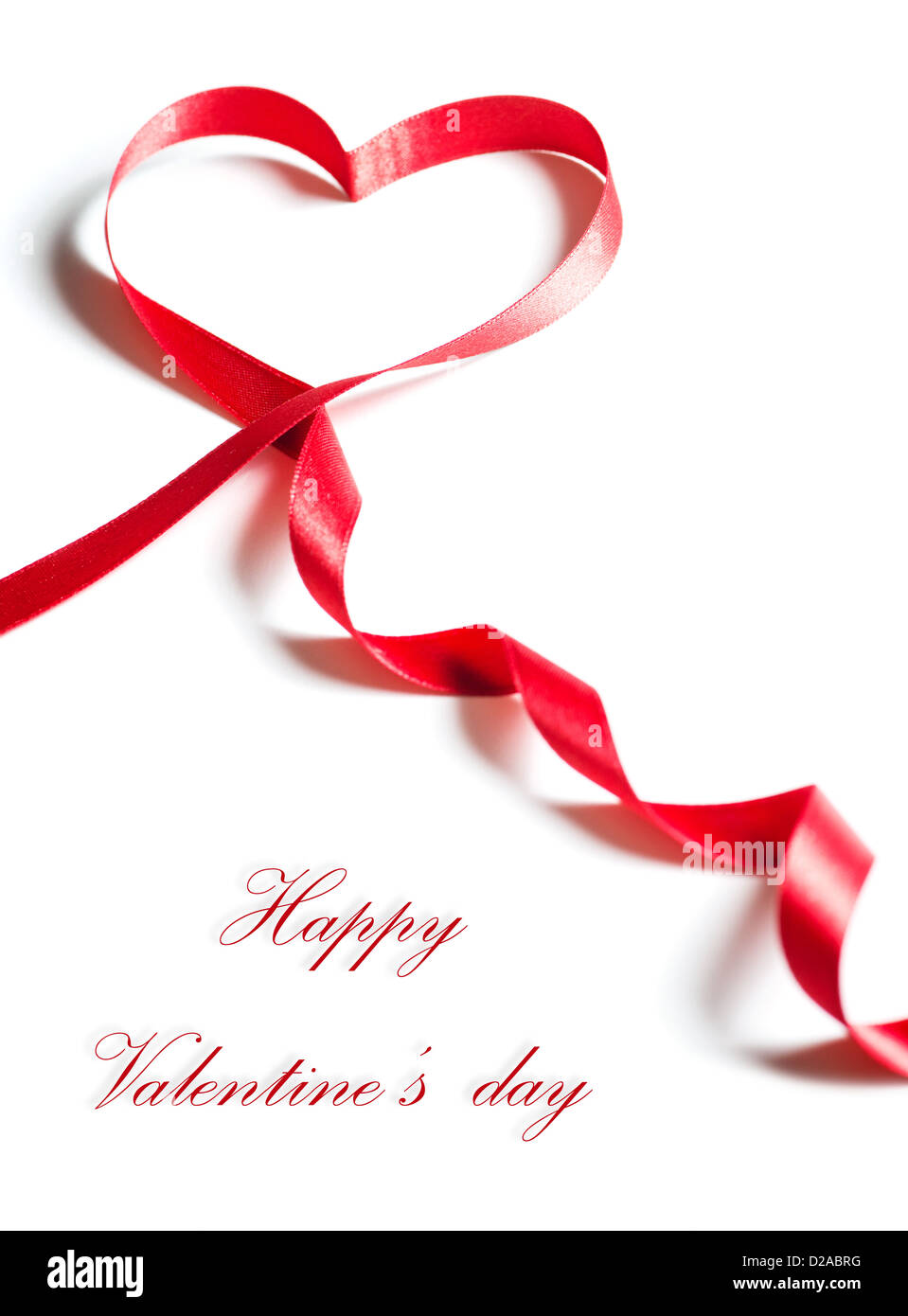 Valentines day card - heart made of ribbon on white background Stock ...
