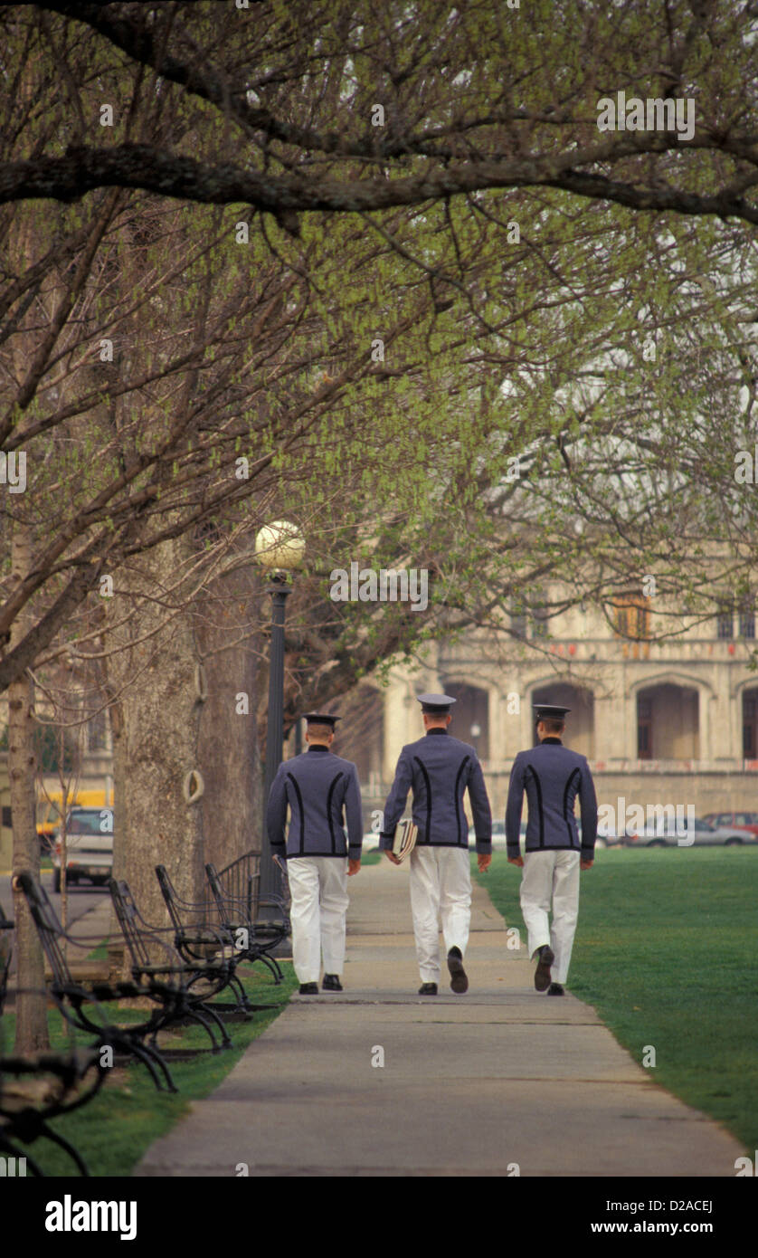 Virginia, Lexington. Virginia Military Institute, Three Cadets Walking Stock Photo