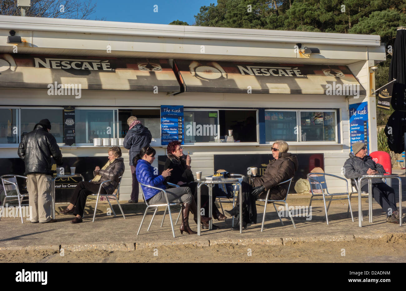 Bournemouth, Promenade Cafe Kiosk, People outside, West Beach, England, UK. Europe Stock Photo