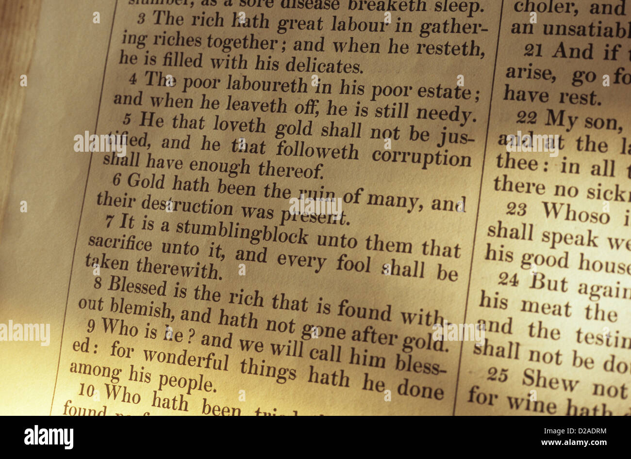 Detail of verses in Old Testament of Holy Bible Stock Photo