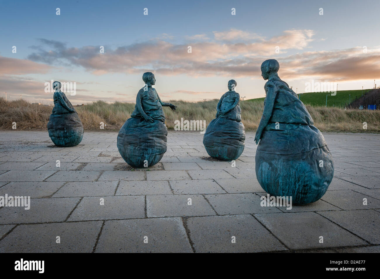 Conversation Piece a public art work at South Shields Spanish artist Juan Muñoz (1953-2001), Stock Photo