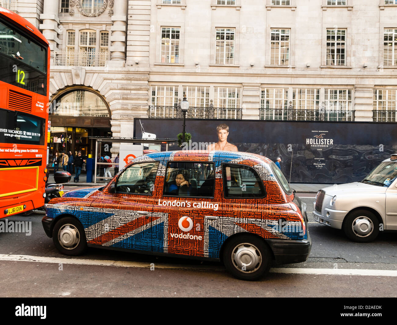 Tourist in a taxi in colors of union flag Stock Photo