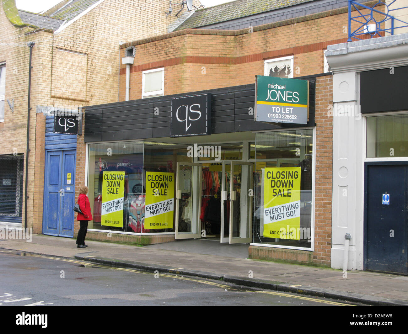 Closing down sale at QS fashion clothing retail shop on the high street Worthing West Sussex UK Stock Photo