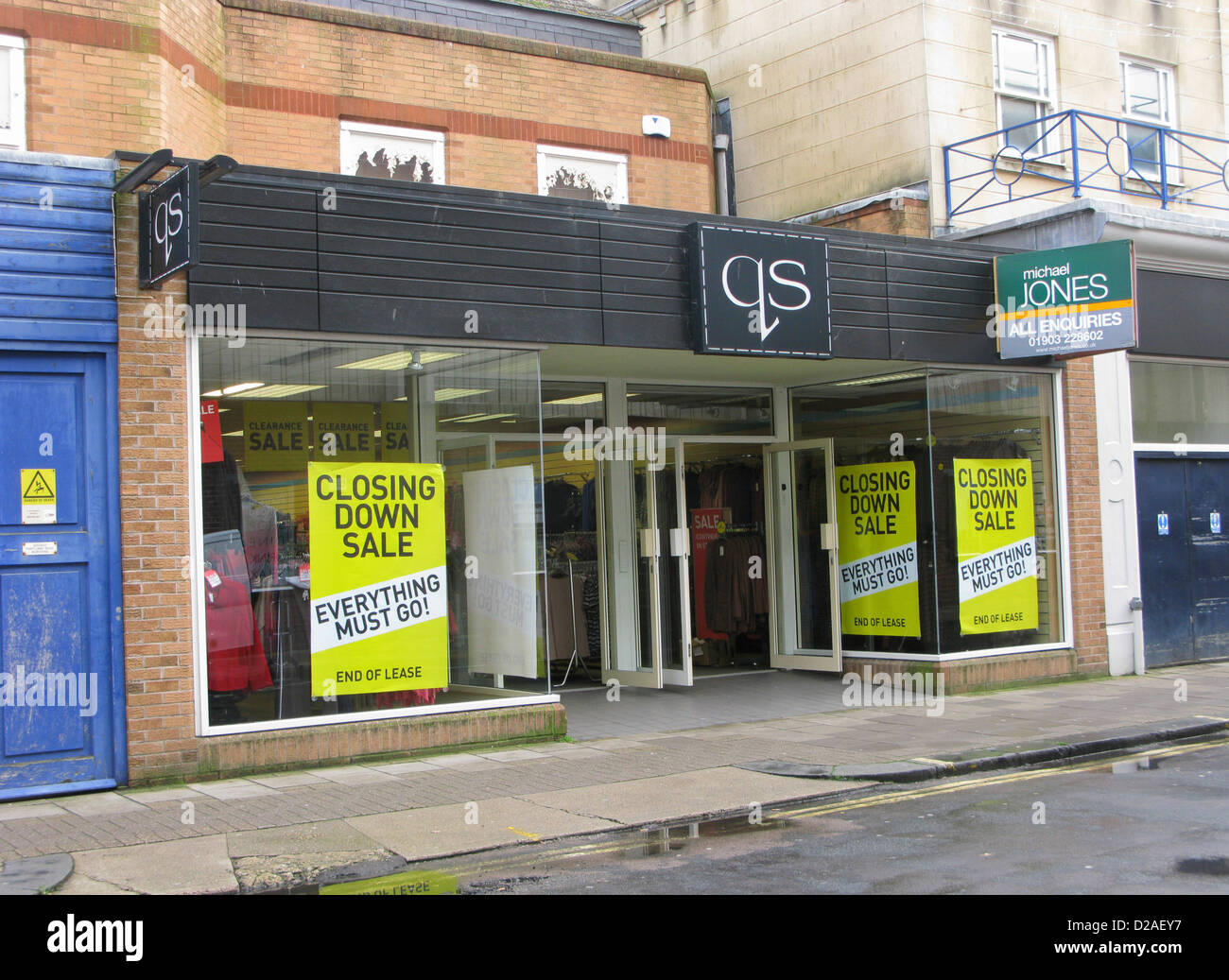 Closing down sale at QS fashion clothing retail shop on the high street Worthing West Sussex UK Stock Photo