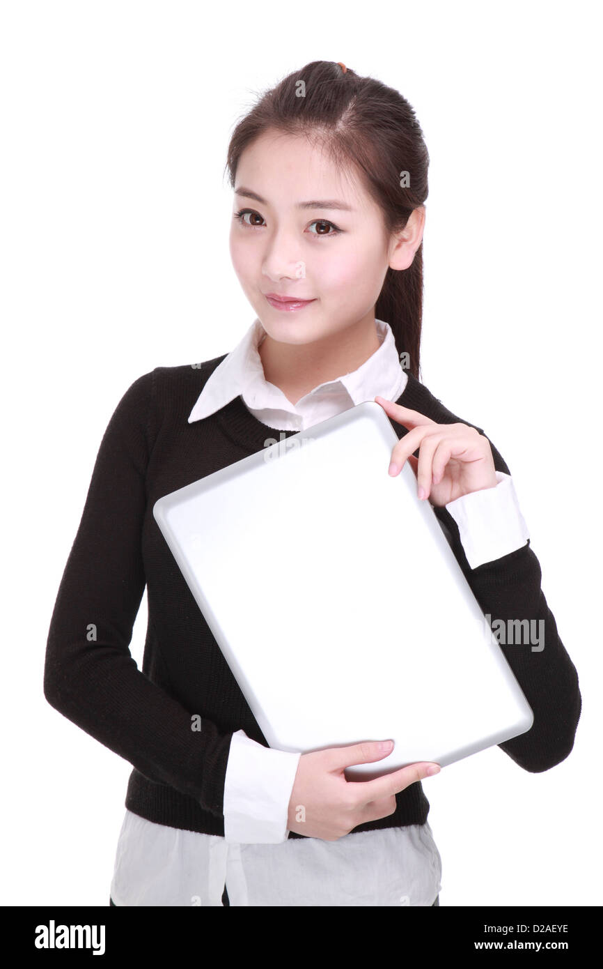 business woman with computer Stock Photo