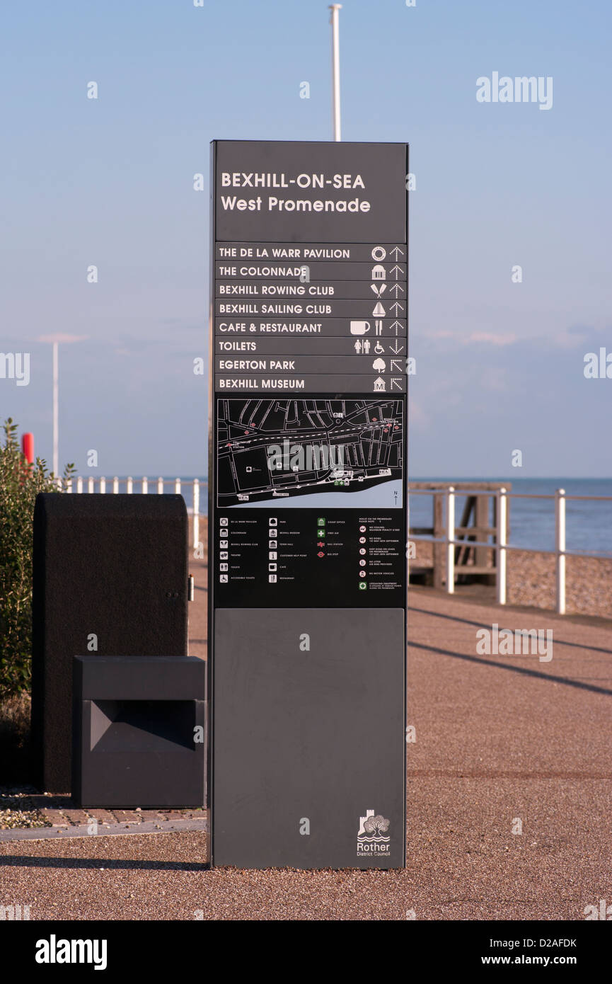 Bexhill on Sea West Promenade Tourist Information Sign East Sussex UK Stock Photo