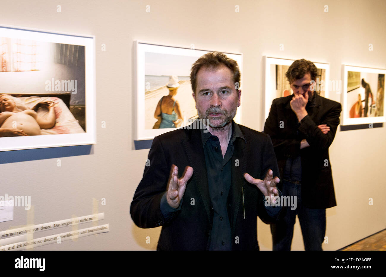 Filmmaker Ulrich Seidl explains his pictures to journalists in Berlin, Germany, 18 January 2013. The Austrian shows 60 pictures from the trilogy 'Love - Faith - Hope' at gallery c/o Berlin. Photo: PAUL ZINKEN Stock Photo