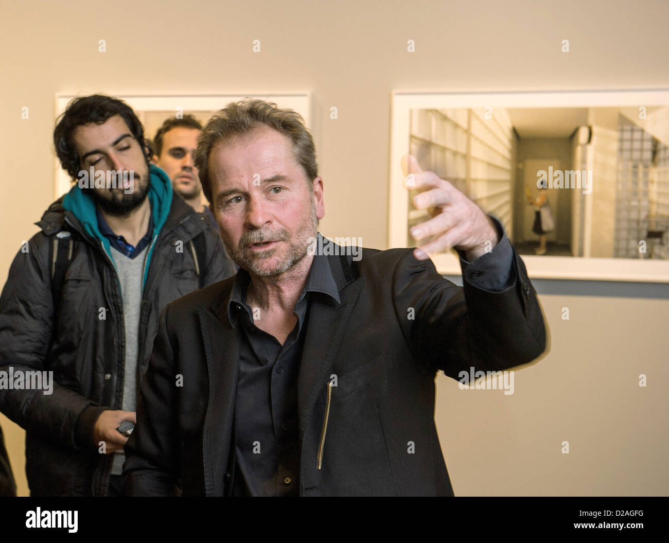 Filmmaker Ulrich Seidl explains his pictures to journalists in Berlin, Germany, 18 January 2013. The Austrian shows 60 pictures from the trilogy 'Love - Faith - Hope' at gallery c/o Berlin. Photo: PAUL ZINKEN Stock Photo