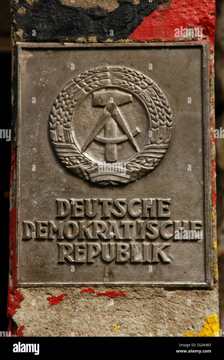 Germany. Berlin. The National Emblem of the German Democratic Republic. A hammer and a compass, surrounded by a ring of rye. Stock Photo