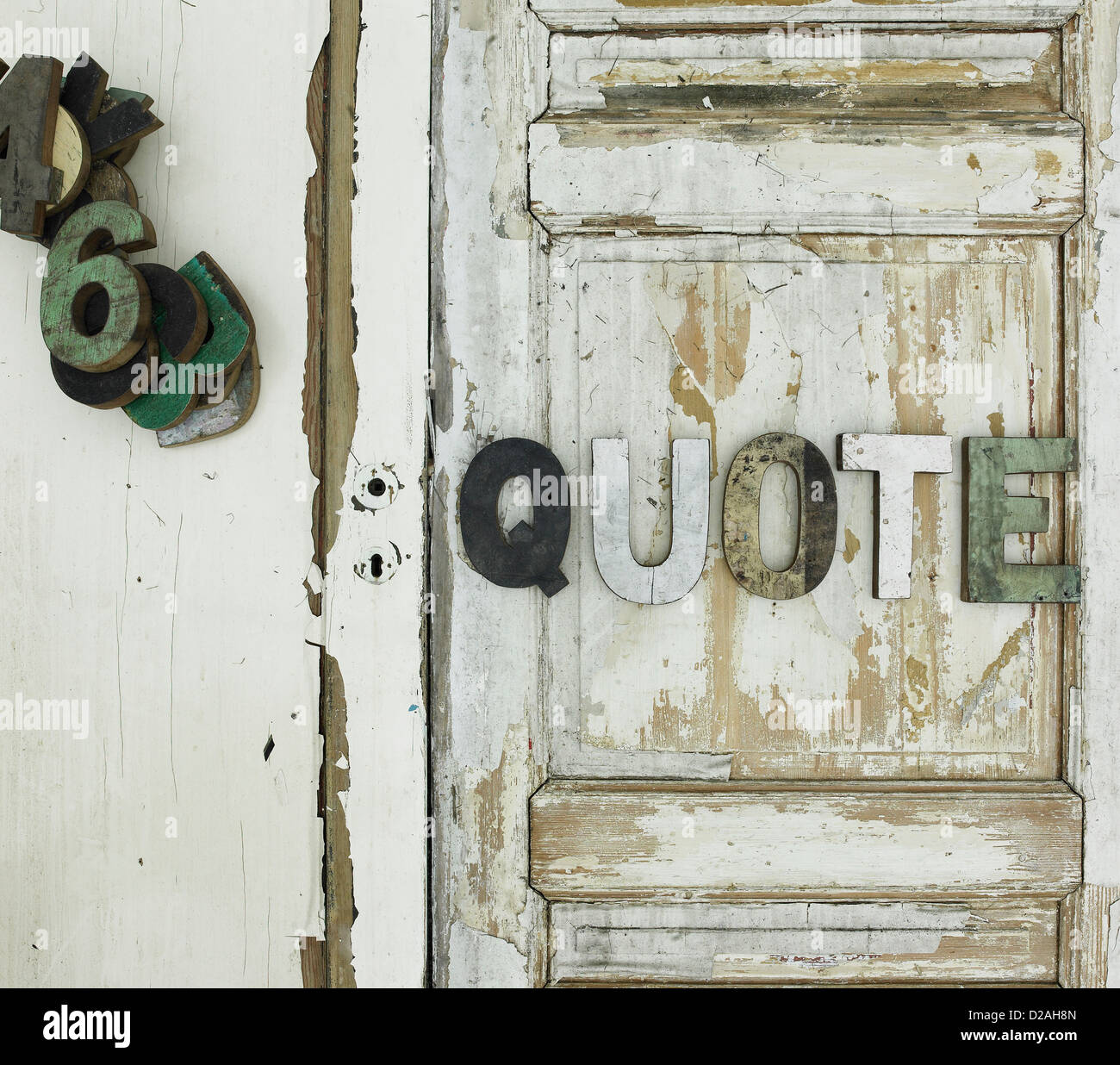 Quote nailed on wooden door Stock Photo Alamy