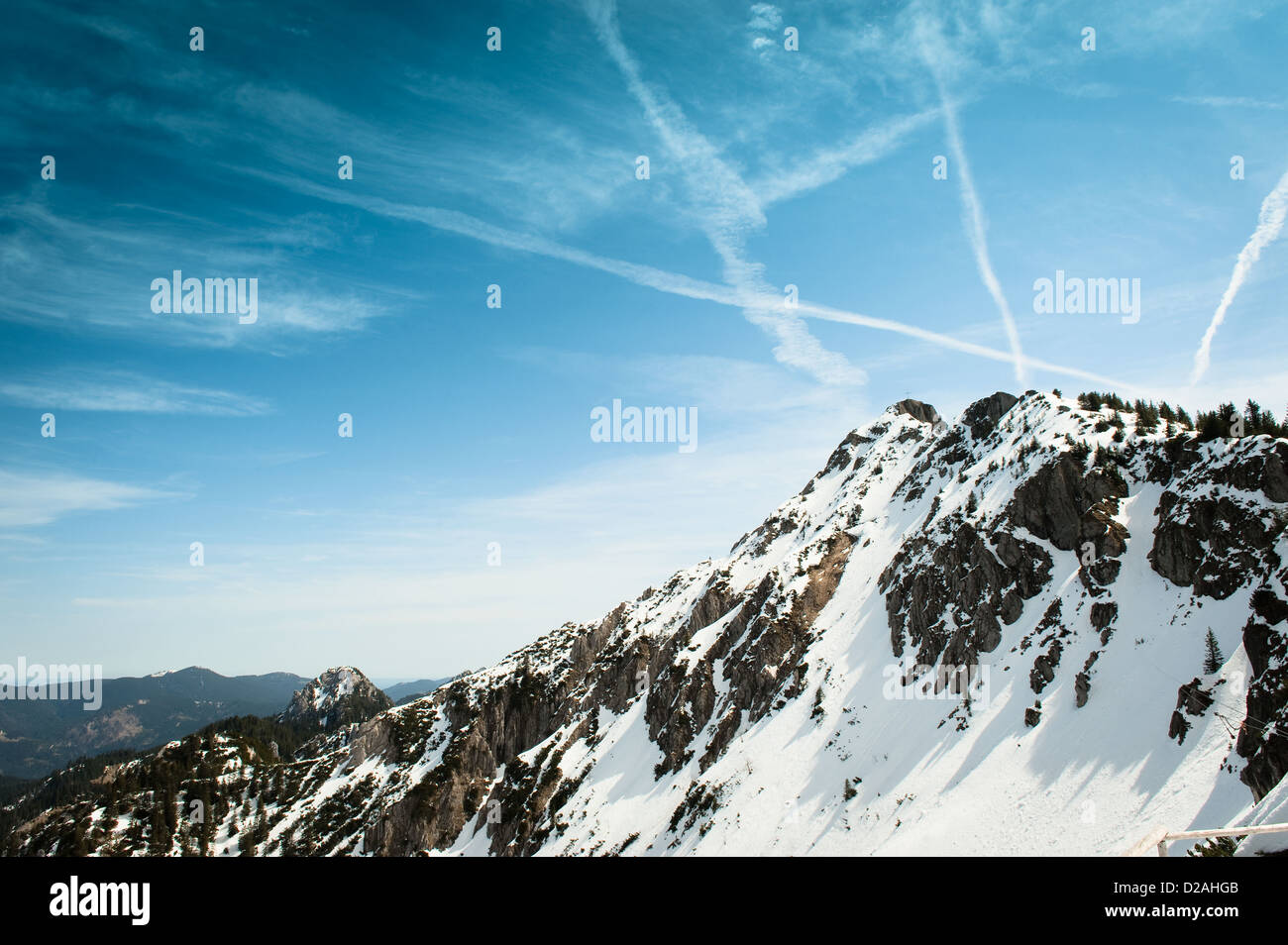 German Alps overlooking rural landscape Stock Photo