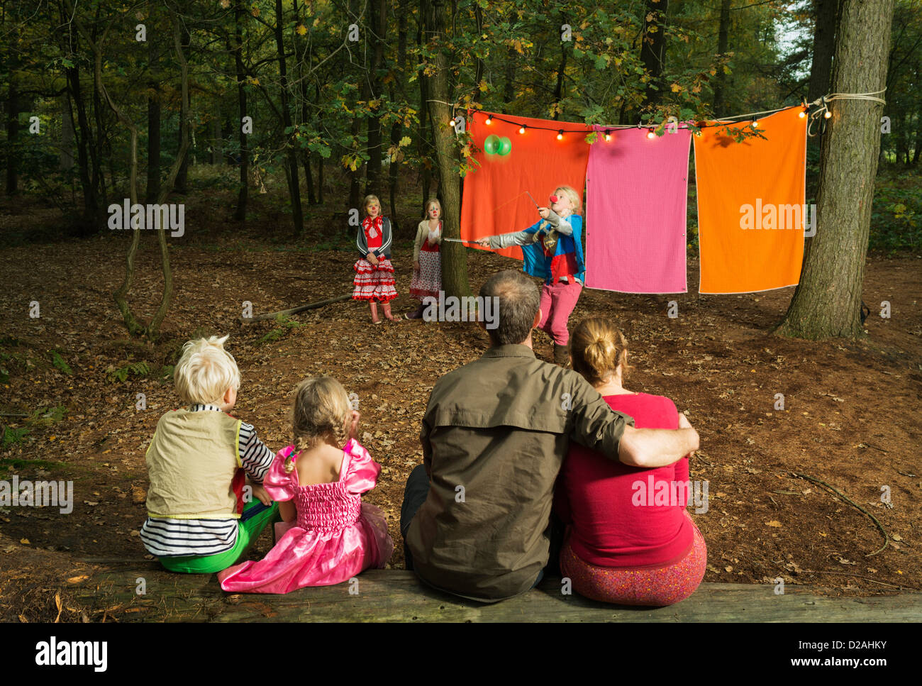 Childrens theater improvised in woods Stock Photo