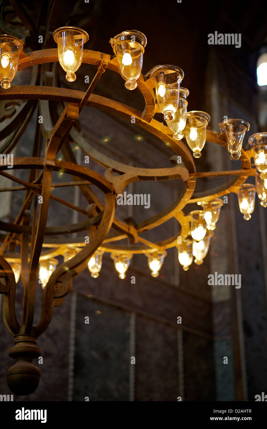A chandelier in the museum Hagia Sophia, Istanbul, Turkey Stock Photo