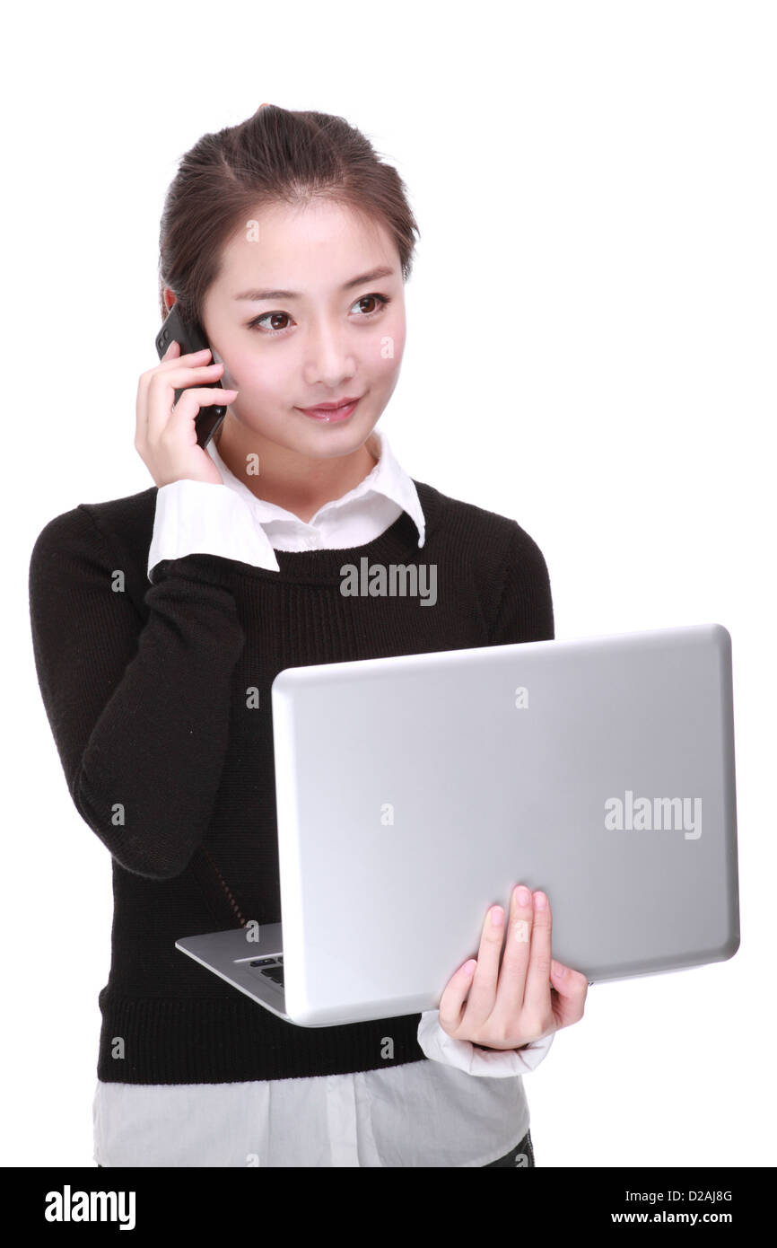 business woman with computer Stock Photo