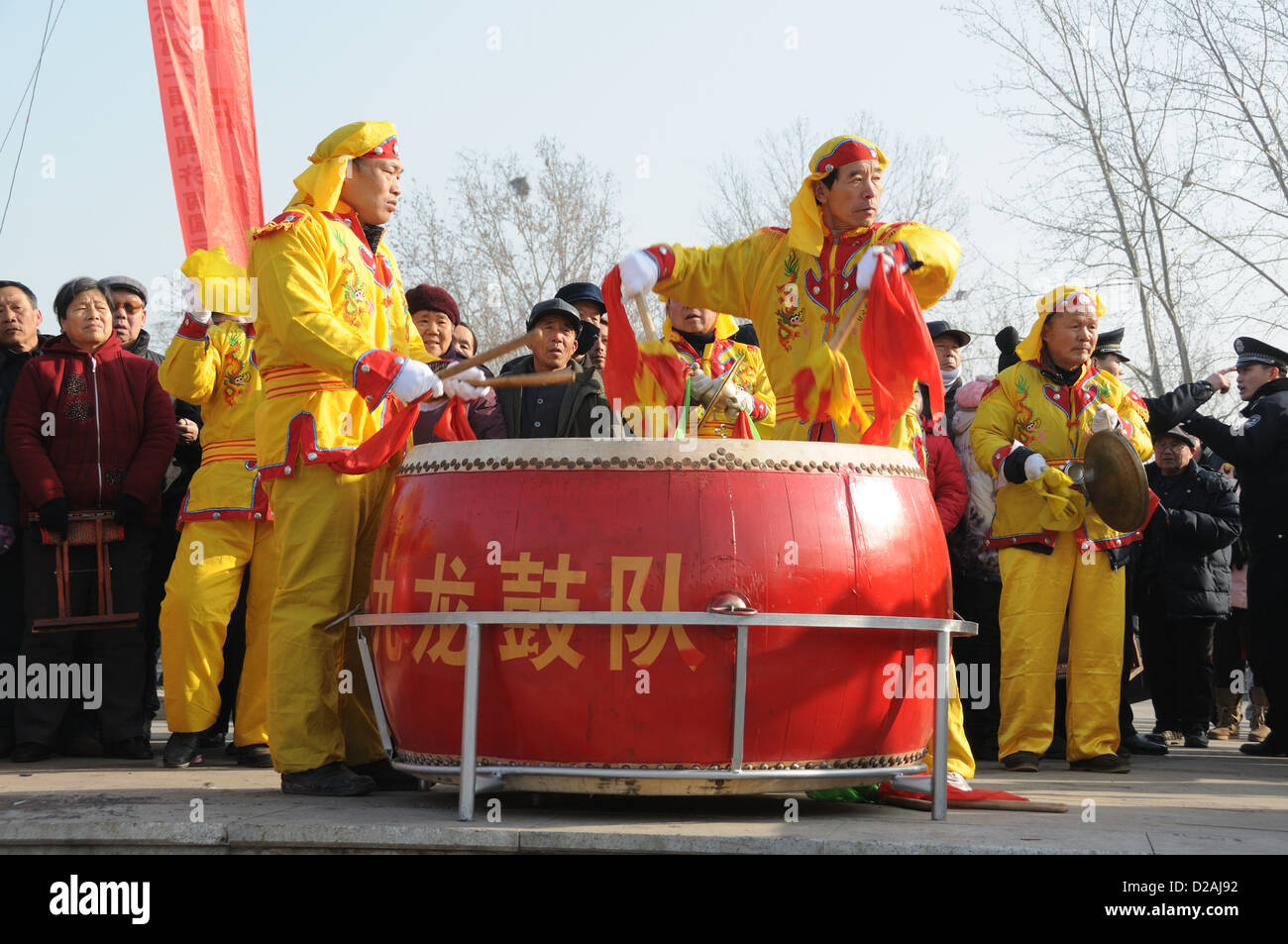Ceremonial drumming at welcome ceremony for winter swimming races Stock Photo