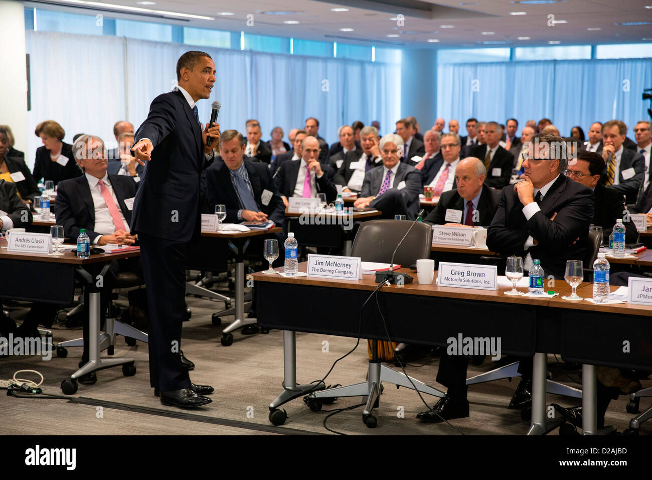 US President Barack Obama takes questions from business leaders at the ...