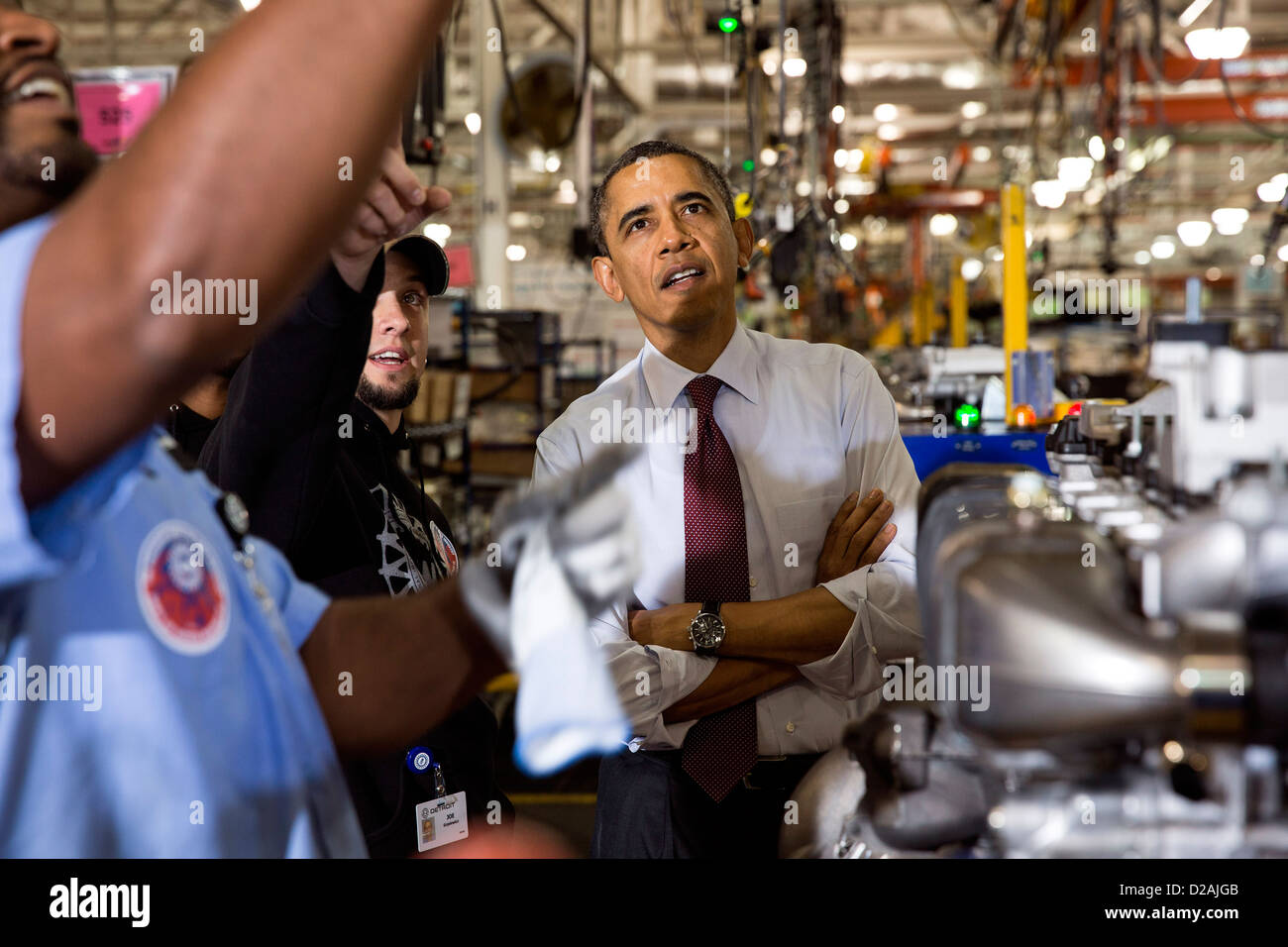 US President Barack Obama tours the Daimler Detroit Diesel Facility December 10, 2012 in Redford, Michigan. Stock Photo