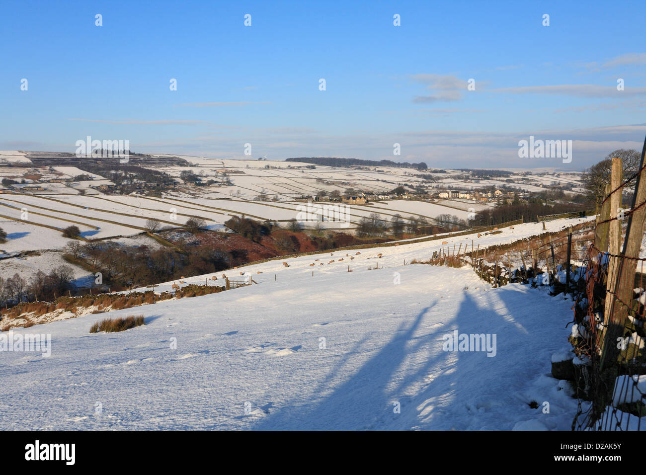 Stanbury from the Bronte Way, Haworth in winter snow, West Yorkshire ...