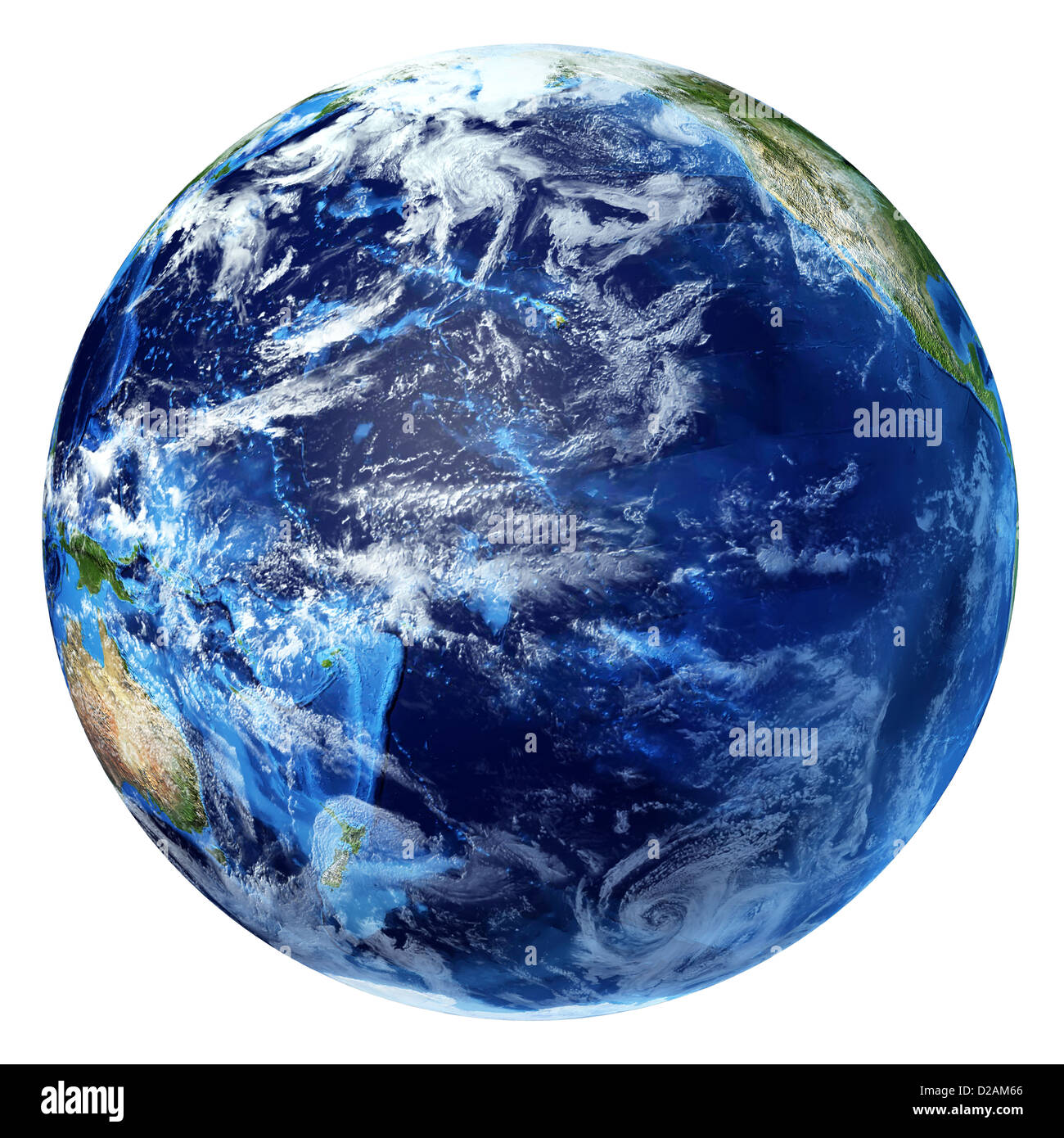 Planet earth with some clouds. Pacific ocean view. On white background. Stock Photo