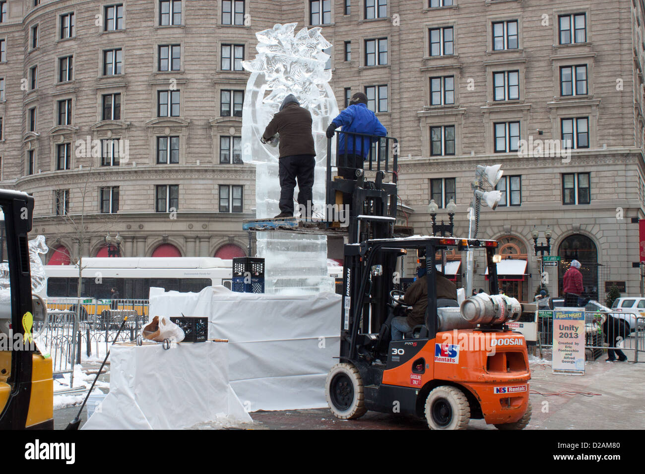 Ice Sculpture, Copley Square, New Years Eve, Boston 2012 Stock Photo