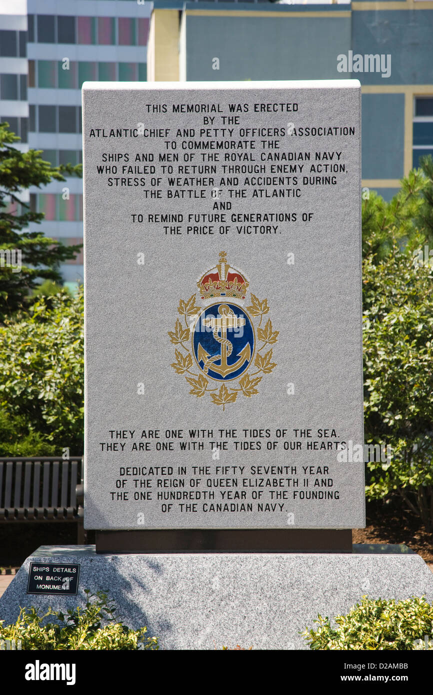 A memorial stone to those lost in action with the Royal Canadian Navy in Halifax, Nova Scotia Stock Photo