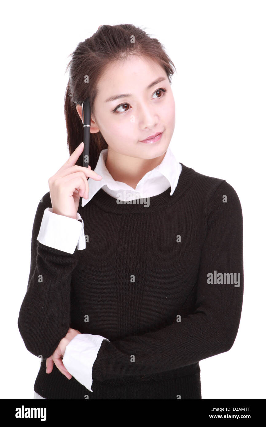 young businesswoman with pen Stock Photo