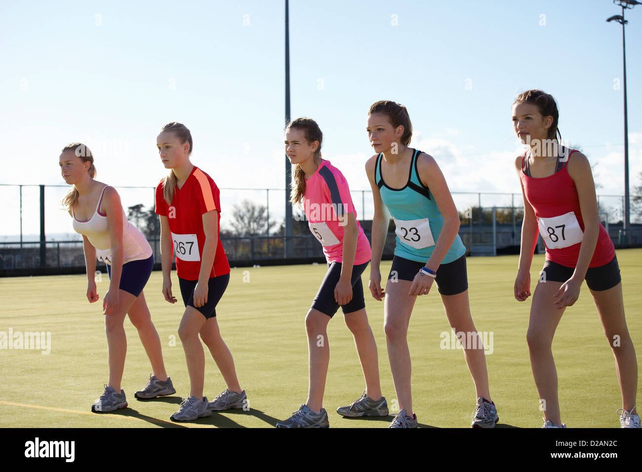 Runners lined up to race in field Stock Photo Alamy