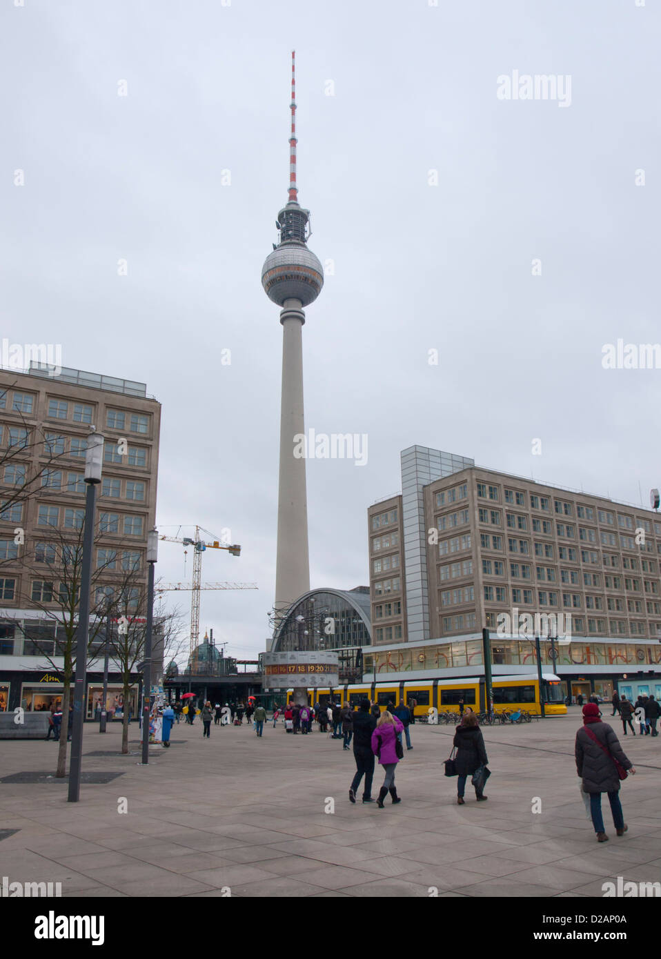 Alexanderplatz in Berlin Germany a public transport and shopping hub, Fernsehturm behind Stock Photo