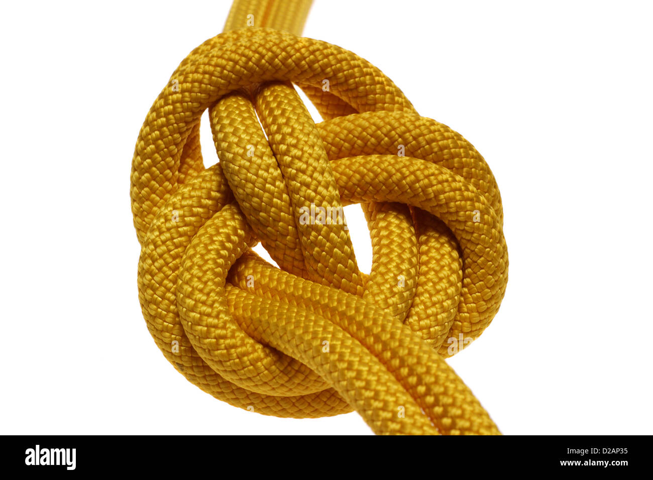 apocryphal knot on double yellow rope. isolated on white background Stock Photo