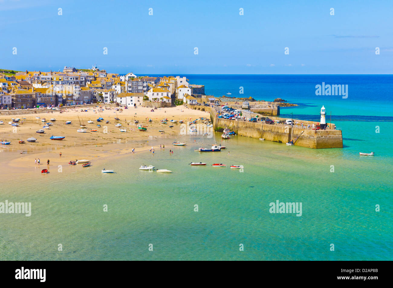 the harbour at St. Ives (Pedn Olva) and The Island or St. Ives Head, North Cornwall, England, United Kingdom uk gb eu europe Stock Photo