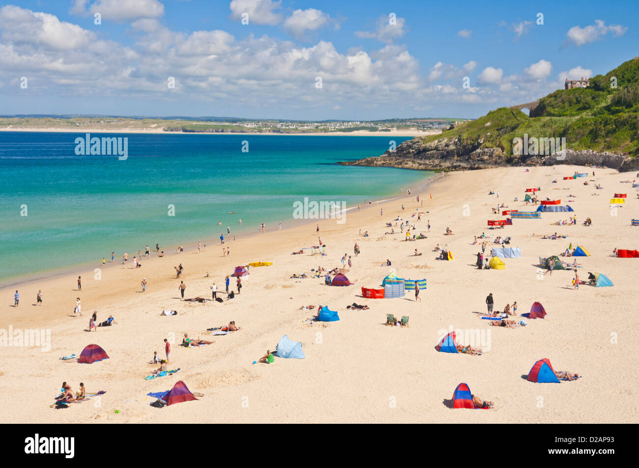 holidaymakers sunbathing on Porthminster beach St Ives Cornwall England GB UK EU Europe Stock Photo