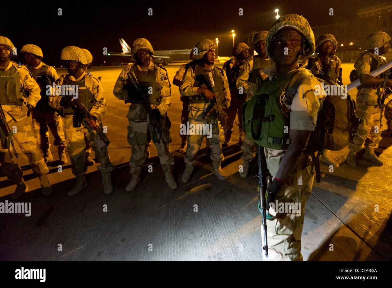 HANDOUT - A handout picture shows soldiers from Togo arriving in Bamako, Mali, 17 January 2013. The soldiers take part in operation 'Serval' in Mali. Photo: Jeremy Lempin EMA / ECPA-D dpa ( - IN CONNECTION WITH NEWS COVERAGE OF THE EVENTS. MANDATORY CREDIT.) Stock Photo