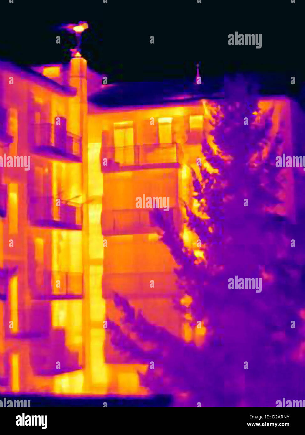 Thermal image of apartment building Stock Photo
