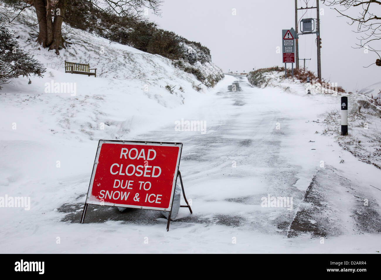 Road Closed Due To Snow and Ice Warning notice on the Burway, on the