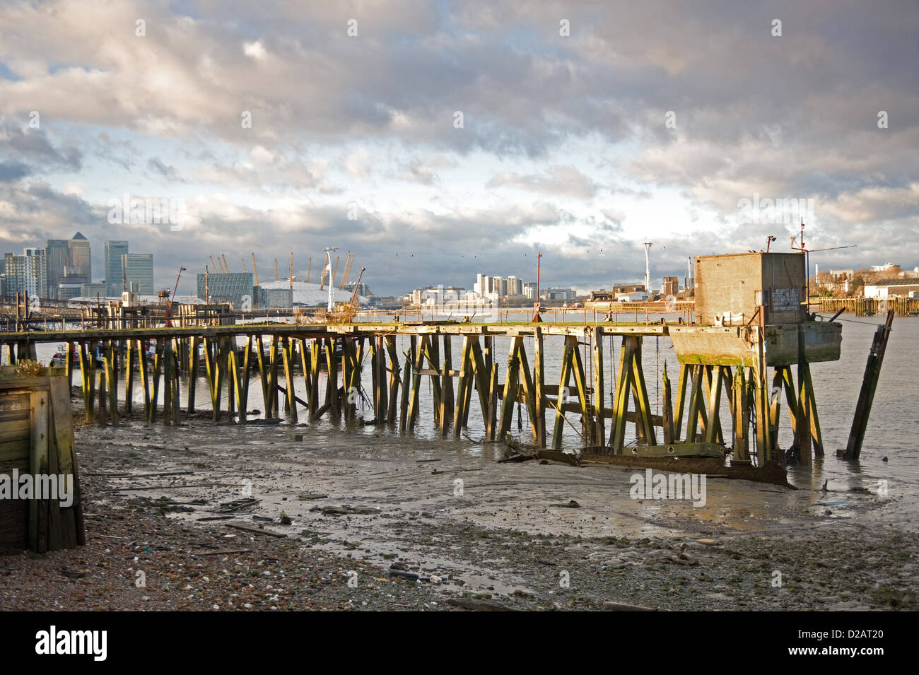 A jetty on the River Thames near the Anchor & Hope pub, Charlton, South East London Stock Photo