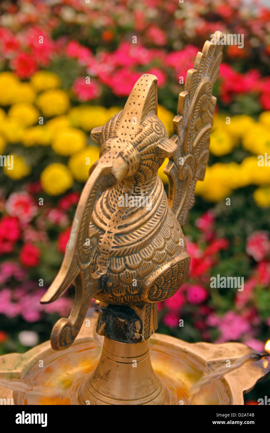 Closeup of a brass oil lamp, India Stock Photo Alamy