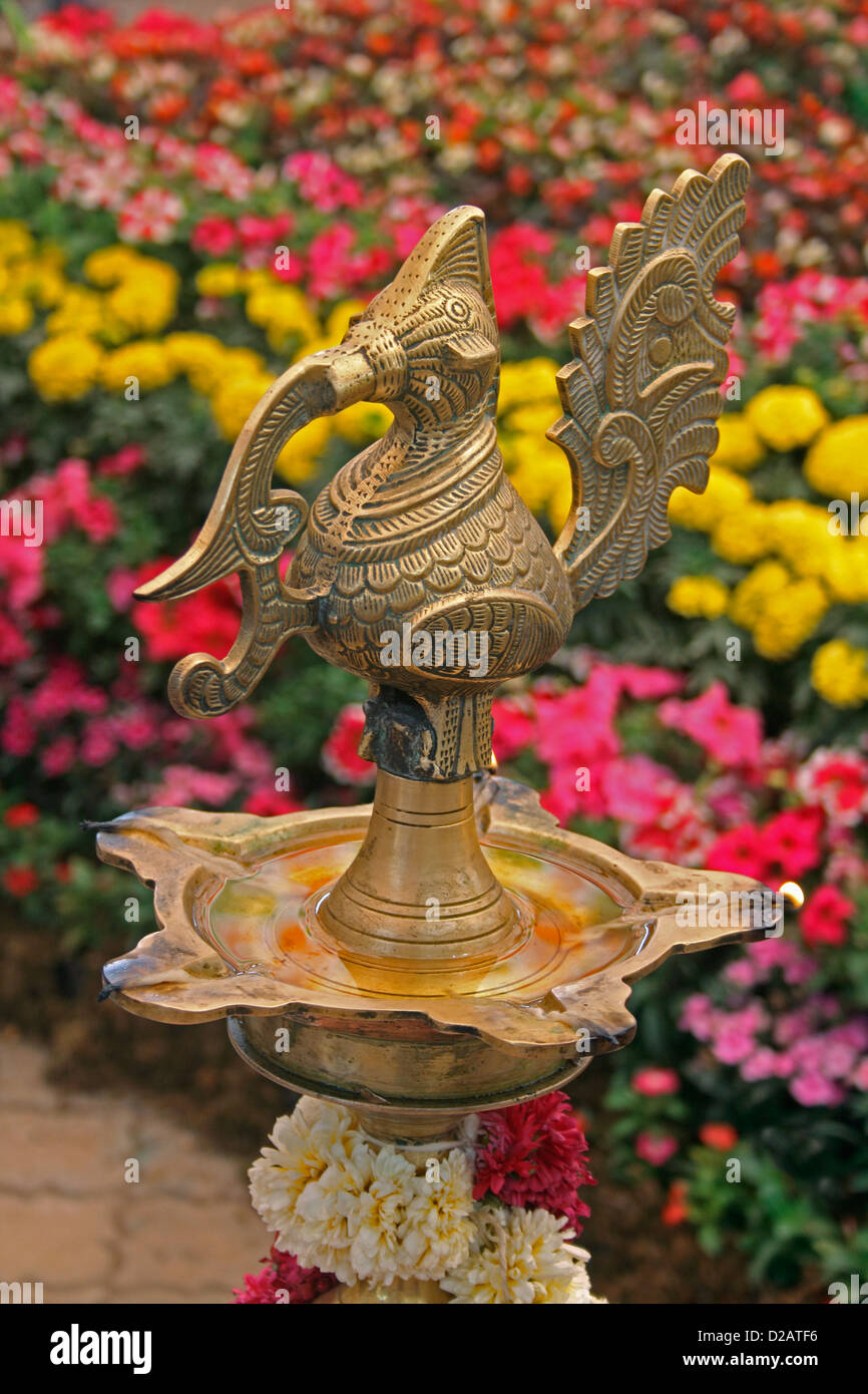 Closeup of a brass oil lamp, India Stock Photo Alamy