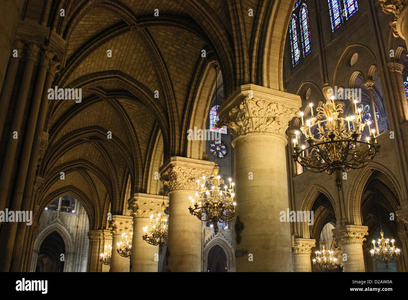 Interior of Notre Dame cathedral, Paris Stock Photo