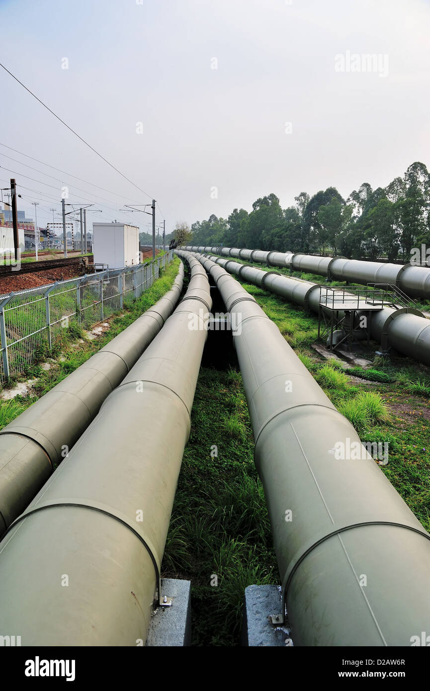 Long huge water pipes in Hong Kong Stock Photo Alamy