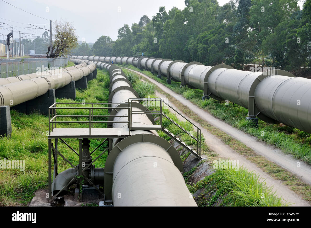 Long huge water pipes in Hong Kong Stock Photo Alamy