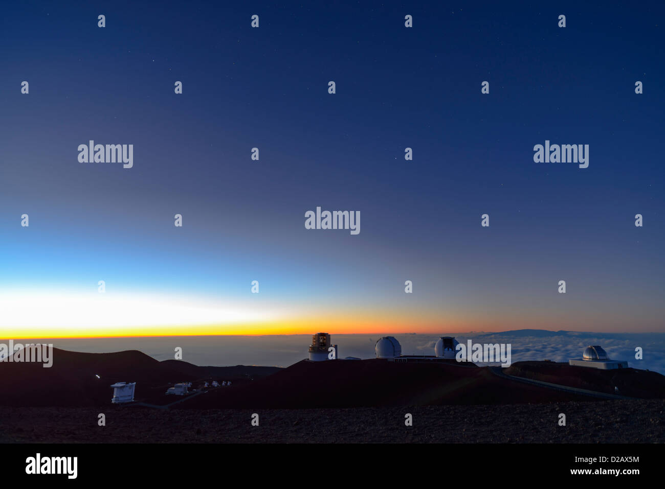 Telescopes on Mauna Kea Volcano at Sunset, Big Island, Hawaii, USA