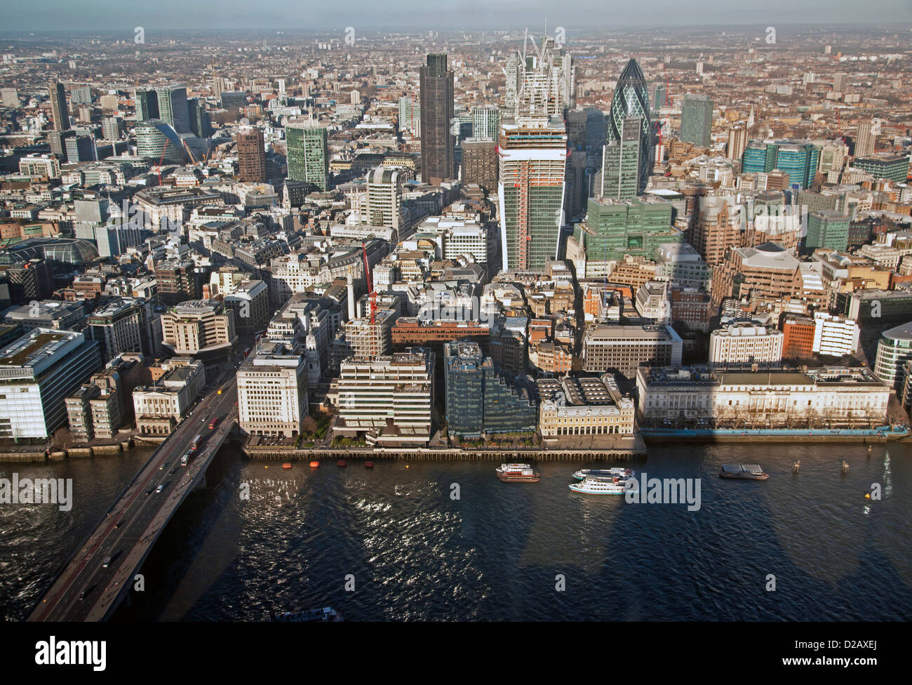 The View from The Shard, including St. Mary's Axe, The Willis Building, Tower 42 and Moorhouse, London, England, Great Britain Stock Photo