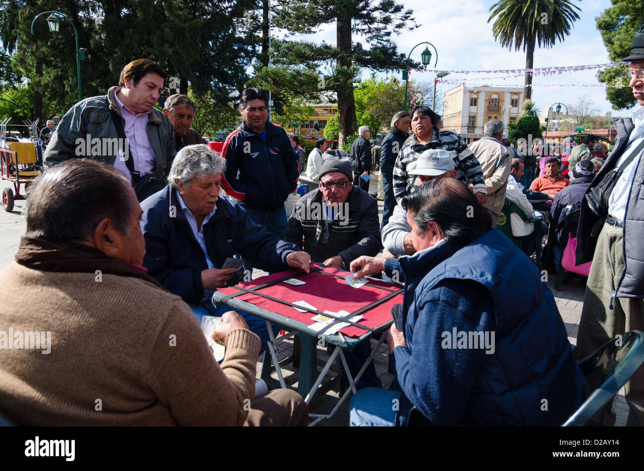 Old Men Playing Card Games after Work in Valparaiso, Chile Stock Photo