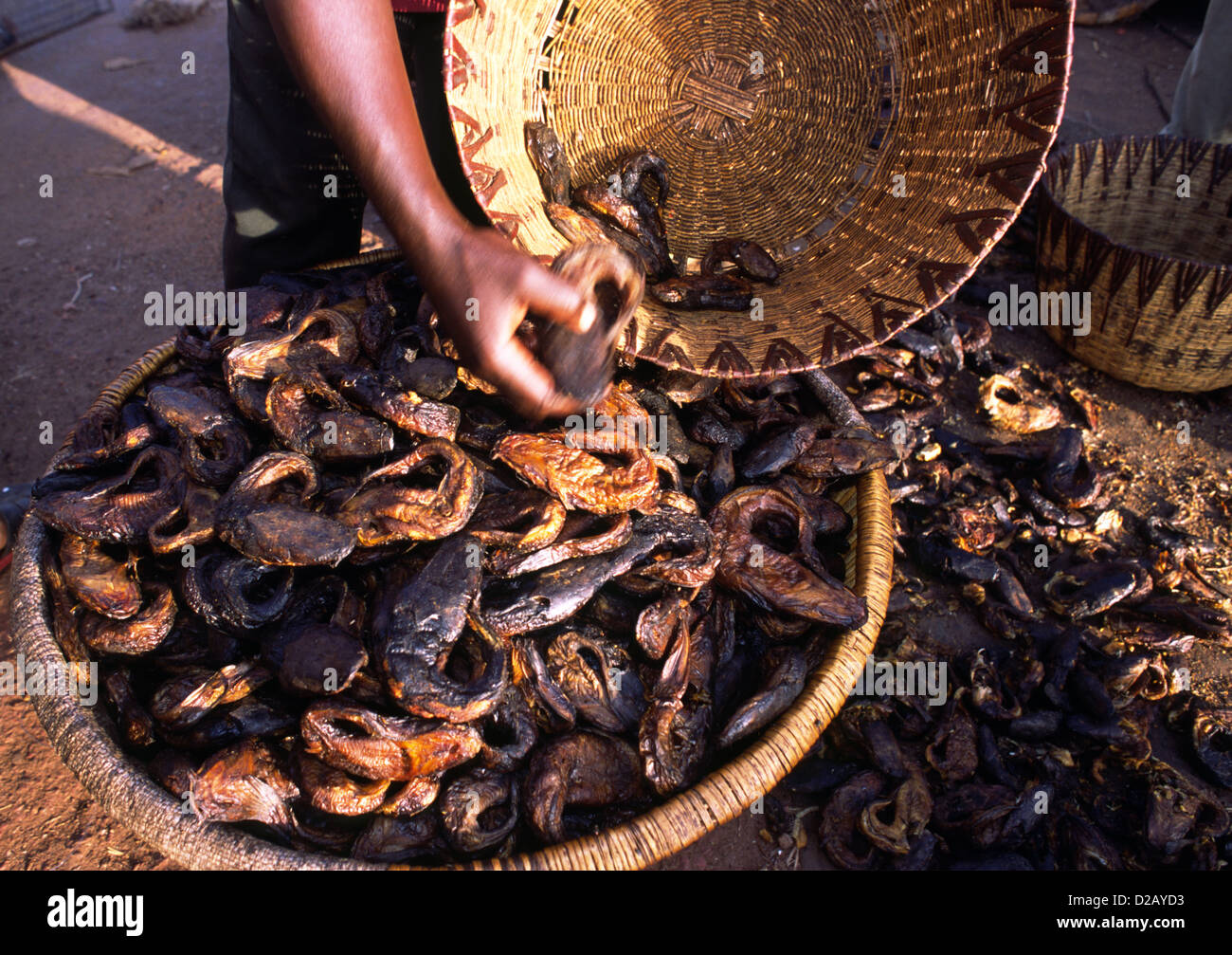 Dried fish at a street market in Mali, West Africa. Stock Photo